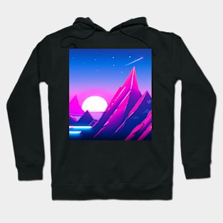 Colorfull mountain sunset with a comet passing by Hoodie